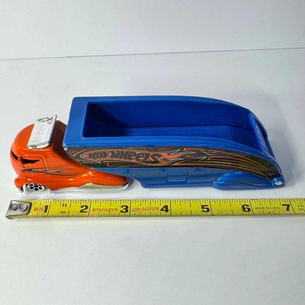 Hot Wheels 1999‎ Mattel Orange Blue Semi Truck Car Hauler Trailer Flame Graphics